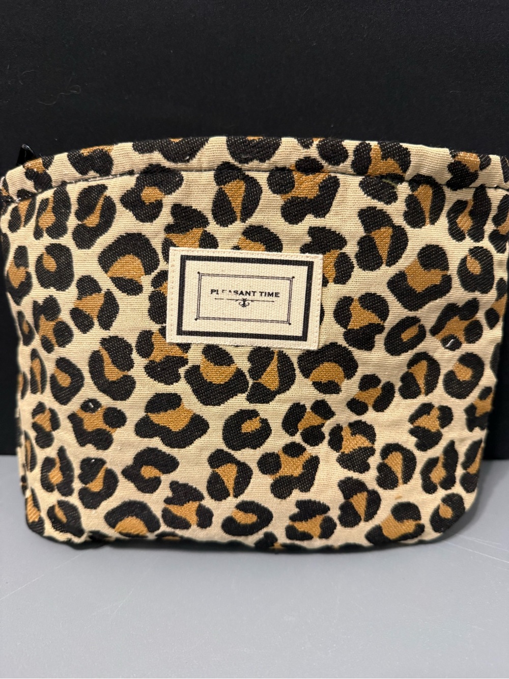Pleasant Time Leopard Print Cosmetic Pouch - Tan & Black
